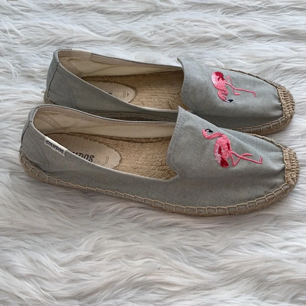 Soludos | Flamingo Embroidered Espadrille in Light Chambray